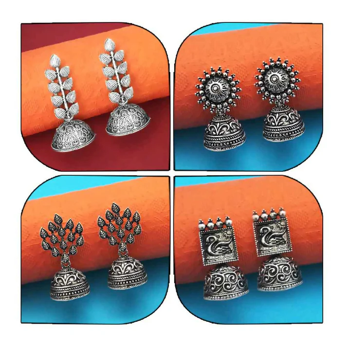 Traditional Oxidised Plated Jhumki Earrings Combo for Women and Girls
