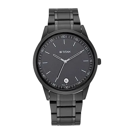 Titan Men’s Timeless Style Analog Watch Refined Black Dial and Metal Strap