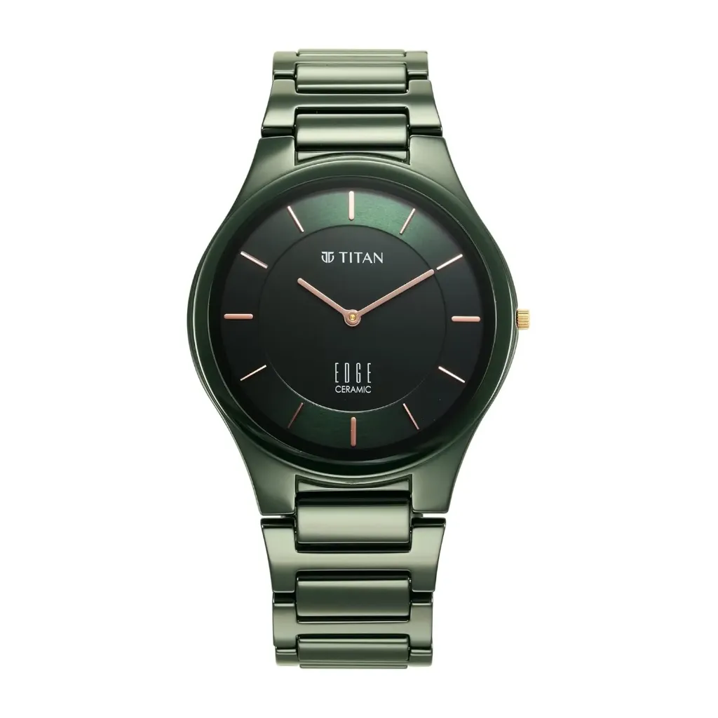 EDGE Titan Ceramic Quartz Analog Green Dial Green Ceramic Strap Watch for Men - NT1696QC06