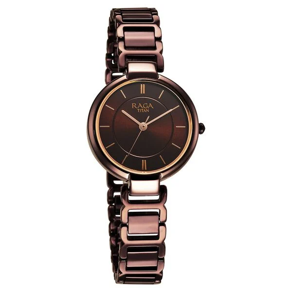 Titan Raga Delight Quartz Analog Brown Dial Brown Metal Strap Watch For Women