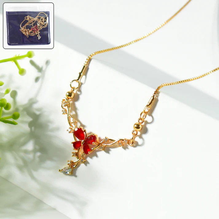 Charming Red Butterfly Gold-Plated Pendant